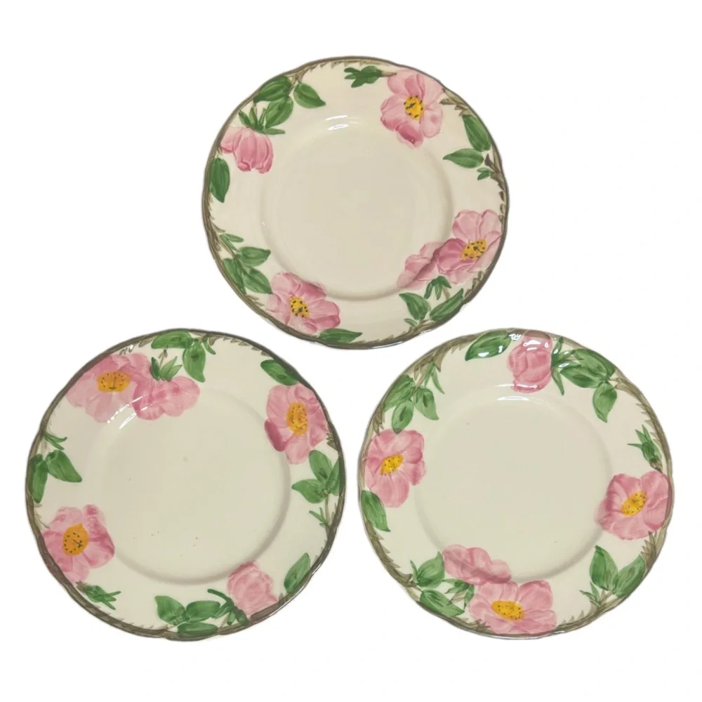 Franciscan Desert Rose 8” Plates 3 Pc Set Vintage Dishes USA Cottage Cream Pink